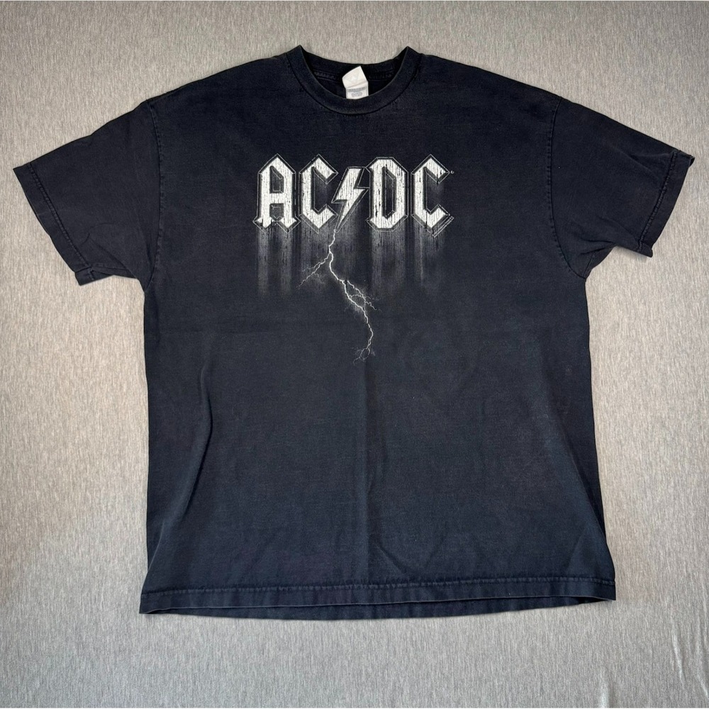 ACDC Lightning Logo T Shirt 2XL Black Faded Rock Band Tee Alstyle
